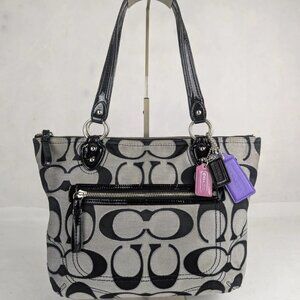 Coach Poppy Metallic Signature C’s Lurex Glam Gray Black Tote Bag